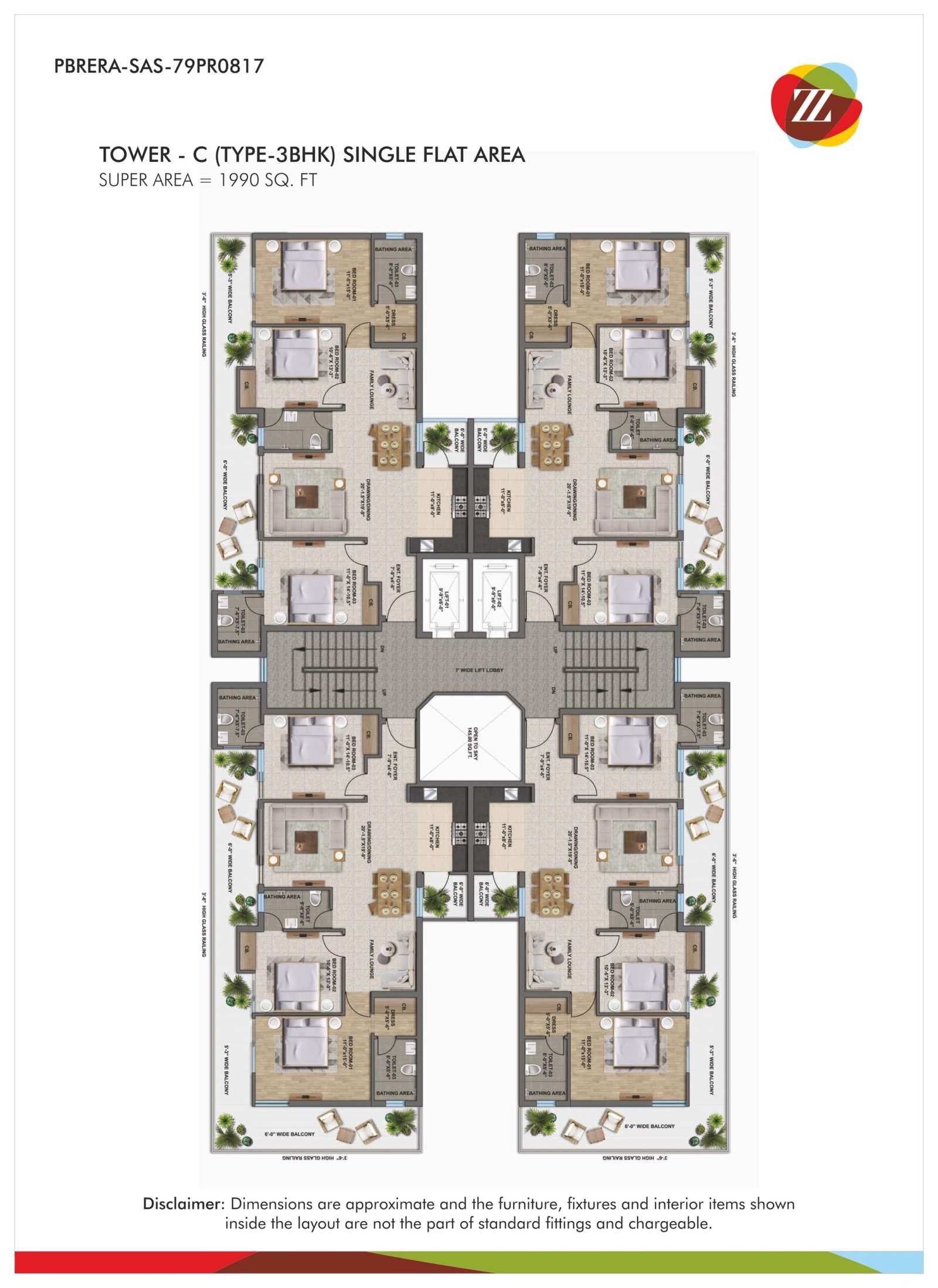 3BHk +1 Apartment layout