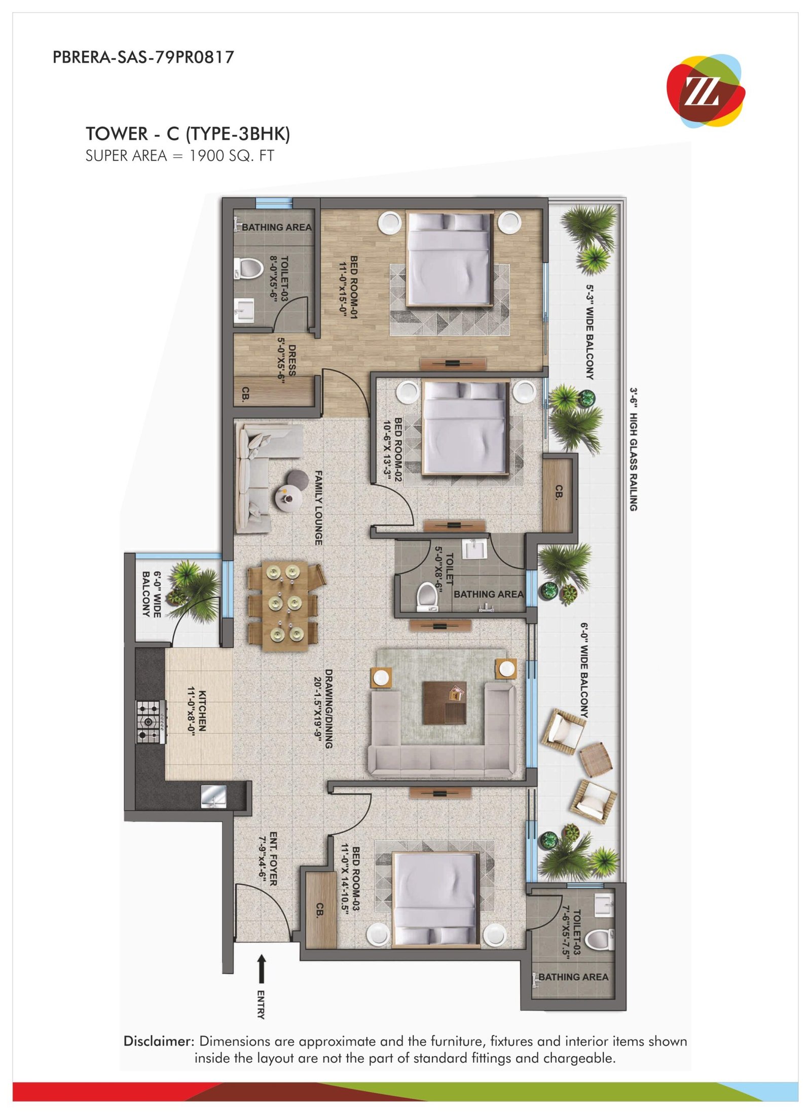 3BHK apartment The Zirk Zirakpur